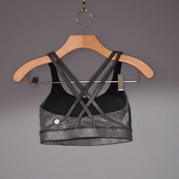 Lululemon Energy Bra In Luminosity Foil Print Black Silver Sz 2 - Picture 5 of 7
